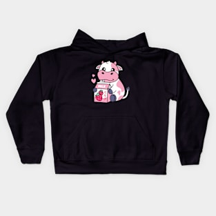 Strawberry Milk Milkshake Cow Kids Hoodie